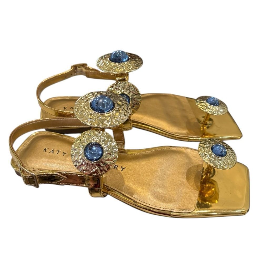 New Katy Perry Collections The Camie Gold Stone Sandals with Blue Accents 6
